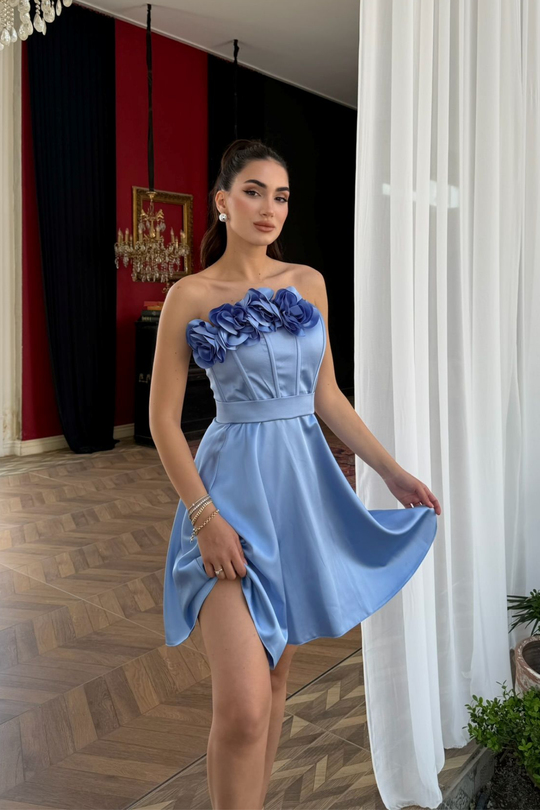 Blanca Straplez Gül Detay Mini Elbise 1101