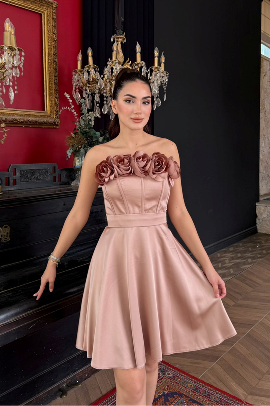 Blanca Straplez Gül Detay Mini Elbise 1101