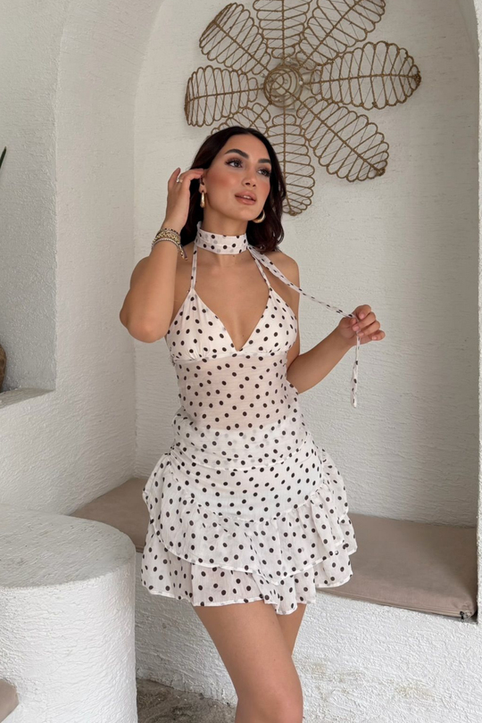 Burçe Tül Puantiyeli Bluz Etek İkili Takım 3042
