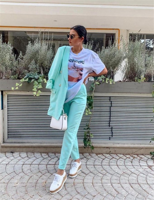 Ceket Pantolon Takım-6055 Mint Yeşili
