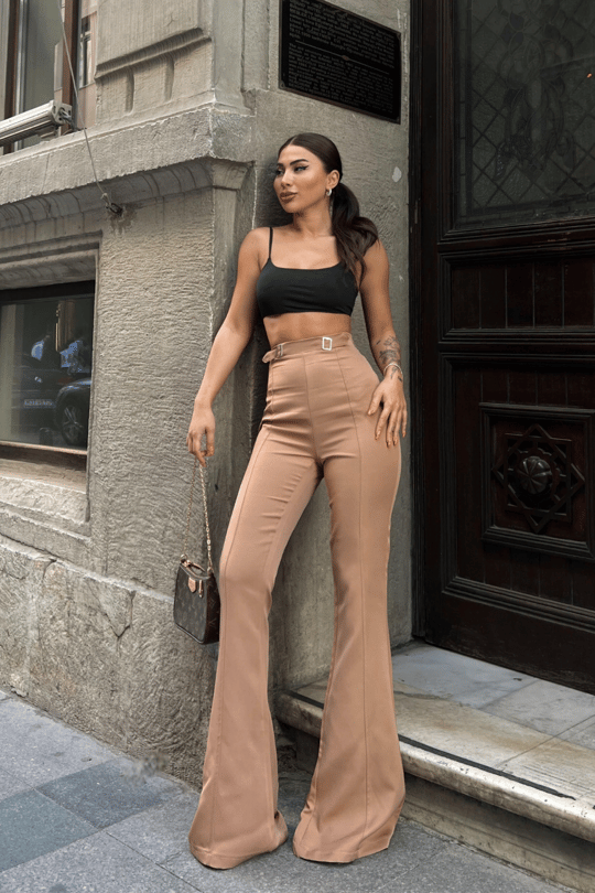 Çift Tokalı Pantolon 22338 VİZON