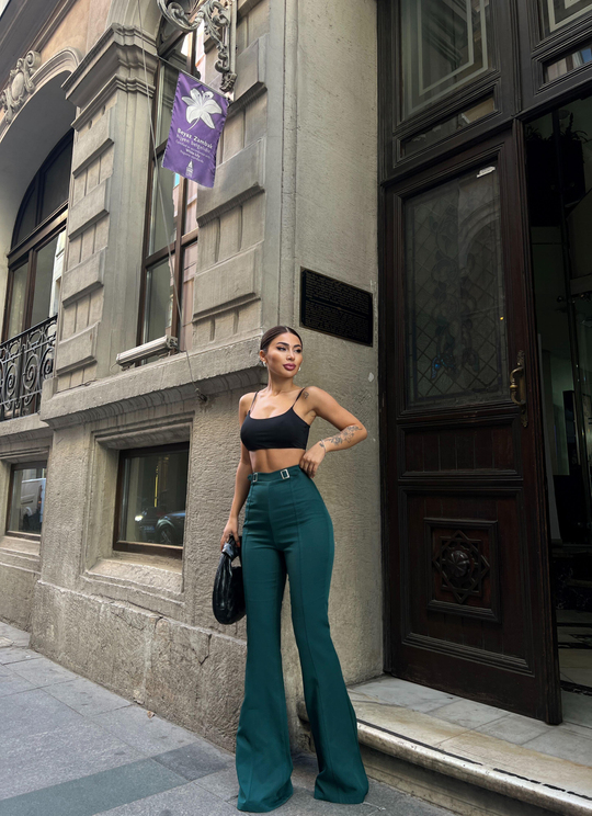 Çift Tokalı Pantolon 22338 ZÜMRÜT