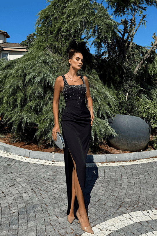 Clark Kare Yaka İşleme Detay Abiye 9367 SİYAH