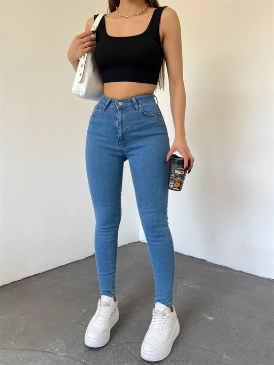 Dar Paça Yüksek Bel Jean Pantolon 510935 MAVİ