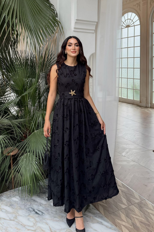 Deniz Poplin Kumaş Kolsuz Midi Elbise 8456