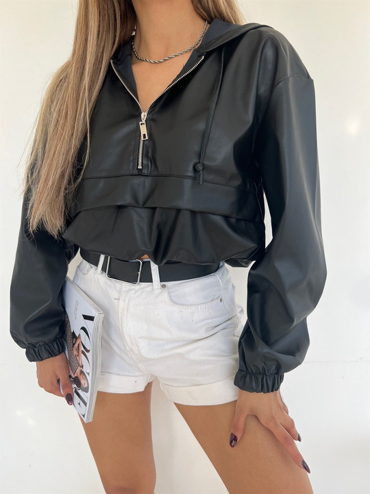 Deri Kapüşonlu Sweat 0392