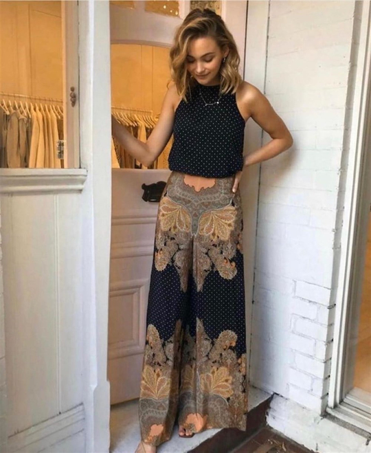 Desenli Bluz Pantolon Takım Siyah 