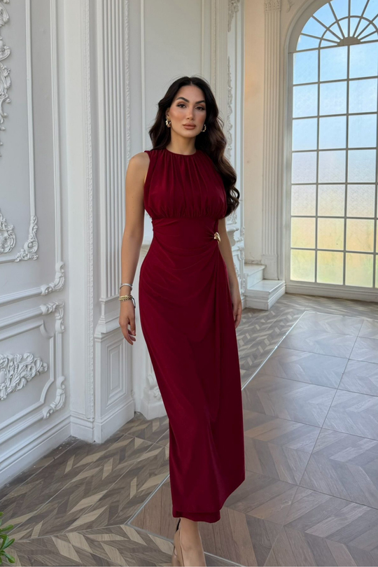 Esla Toka Detay Midi Elbise 5053