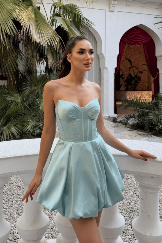 Florya Straplez Balon Etek Mini Elbise 1058