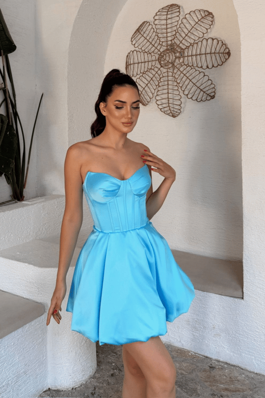 Florya Straplez Balon Etek Mini Elbise 1058