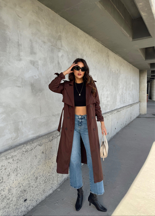 Geniş Yaka Oversize Trençkot 50065 ACI KAHVE