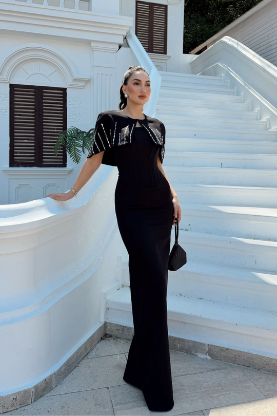 Helin Pelerin Detay Straplez Abiye 1204
