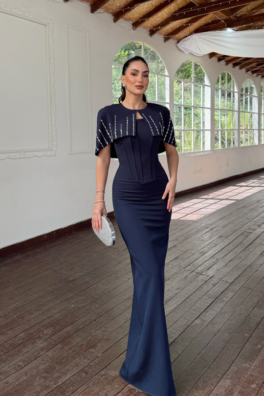 Helin Pelerin Detay Straplez Abiye 1204
