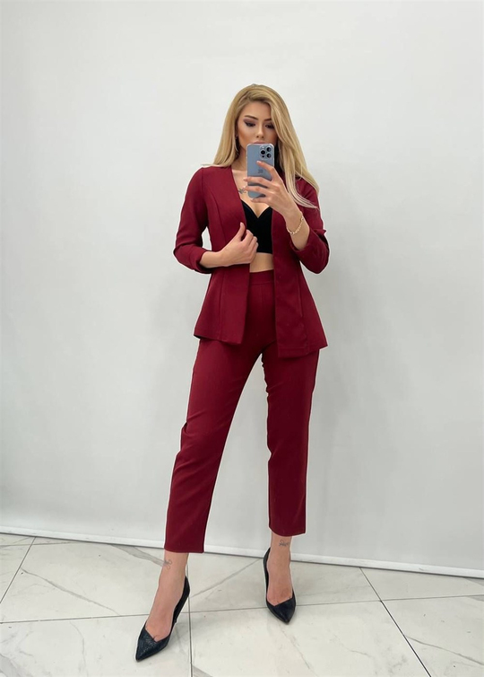 İkili Ceket Pantolon Takım BORDO