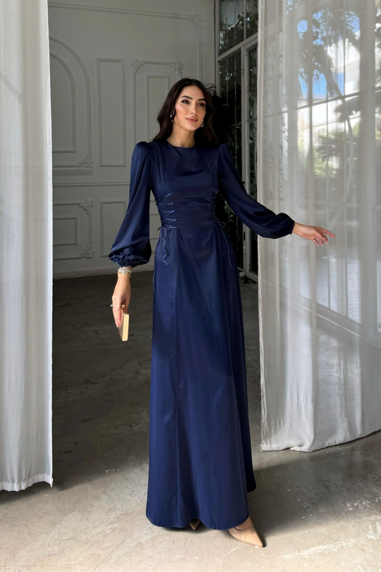 Irmak Bağçık Detay Uzun Abiye 9360 LACİVERT
