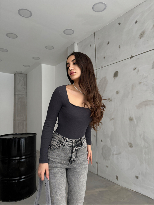 Kare Yaka Kaşkorse Bluz 1065 ANTRASİT