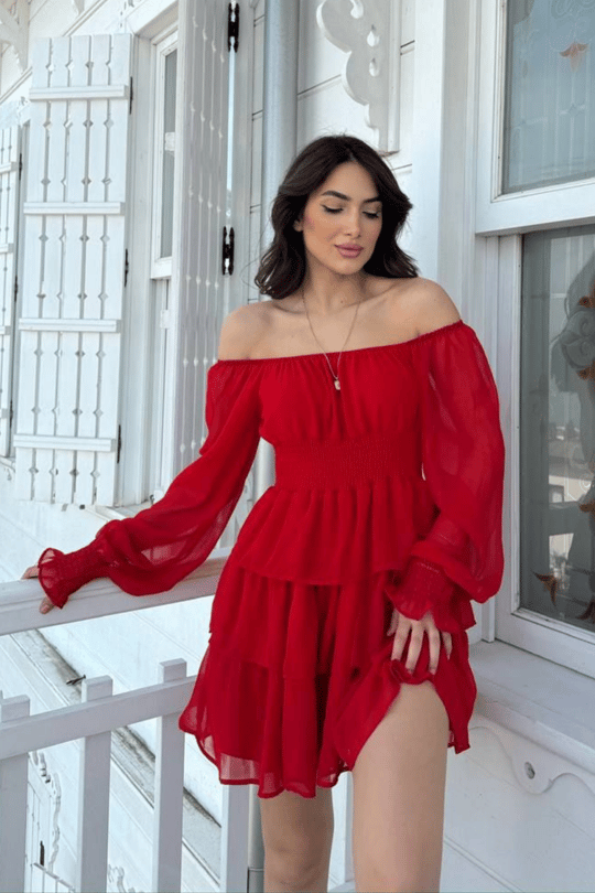 Kat Kat Volanlı Şifon Elbise 2831 KIRMIZI D1X