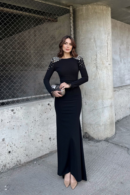 Kayla Omuz Vatkalı Tasarım Abiye 583073 SİYAH