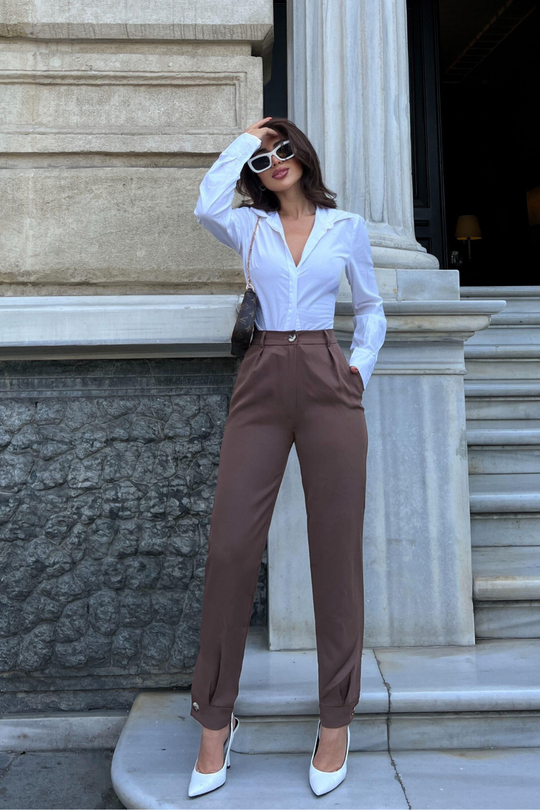 Mabel Paça Düğmeli Pantolon 22359 ACI KAHVE