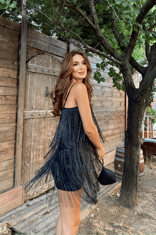 Modia Saçaklı Mini Elbise 9350 SİYAH