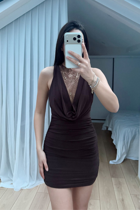 Nutty Degaje Yaka Güpür Mini Elbise 4110