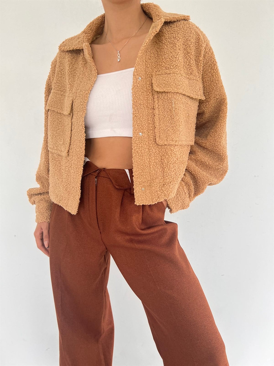 Peluş Cepli Kısa Ceket 9059 TABA