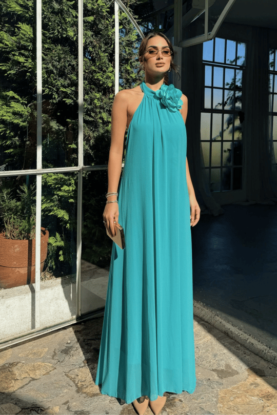 Sezen Gül Detay Şifon Abiye 9351 TURKUAZ