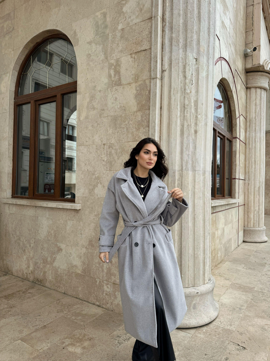 Sheila Kaşe Oversize Kaban 2985 AÇIK GRİ