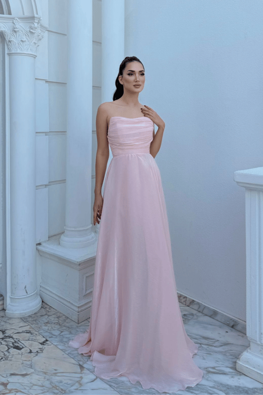 Straplez Degaje Yaka Şifon Abiye 1210