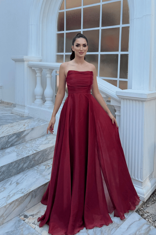 Straplez Degaje Yaka Şifon Abiye 1210