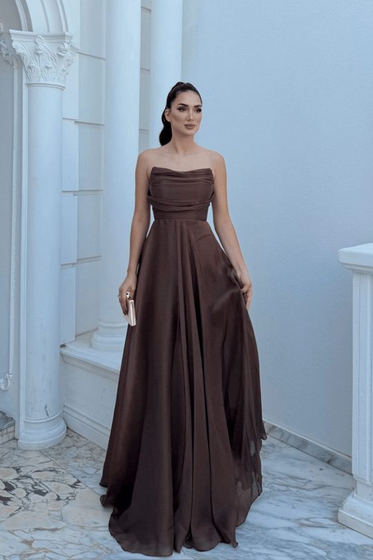Straplez Degaje Yaka Şifon Abiye 1210