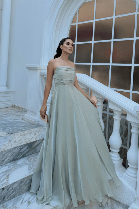 Straplez Degaje Yaka Şifon Abiye 1210