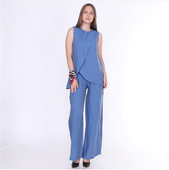 Tasarım Bluz Pantolon Takım MAVİ