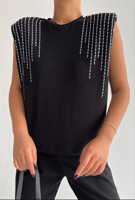 Vera Parlak Taşlı Bluz 2305 SİYAH