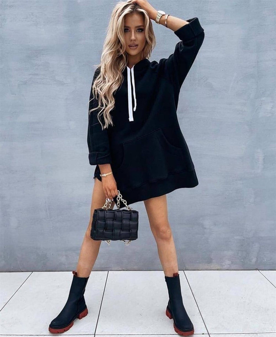 Yan Yırtmaçlı Sweatshirt SİYAH
