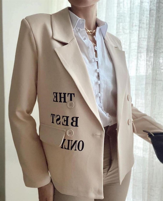 Yazı Baskılı Blazer Ceket TAŞ