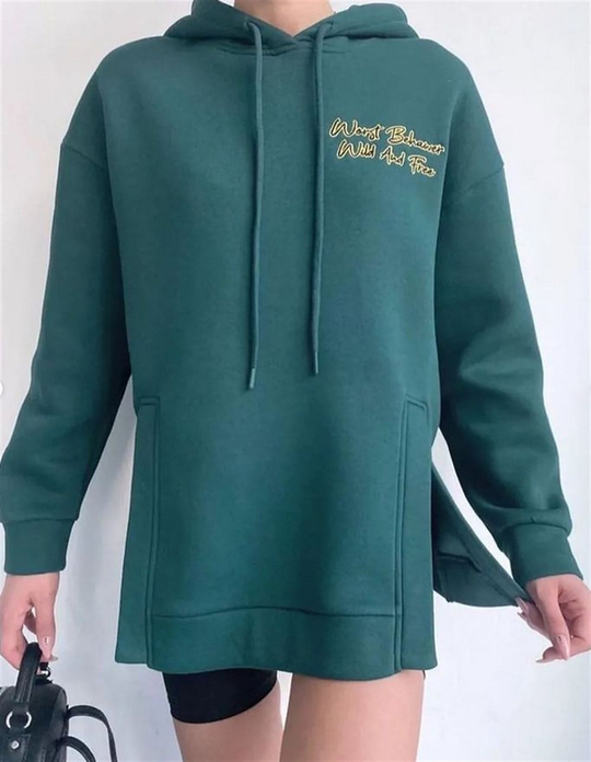 Yazı Detay Yırtmaçlı Sweat-4061