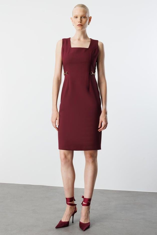 Square Neck Waist Accessory Vest Dress BURGUNDY