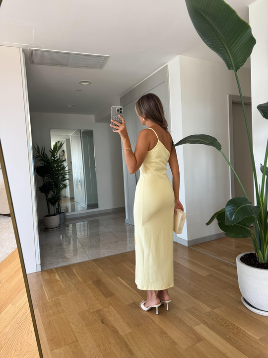 Giona Tek Askılı Midi Elbise - Sarı