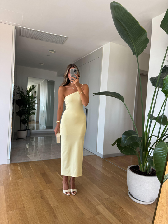 Giona Tek Askılı Midi Elbise - Sarı