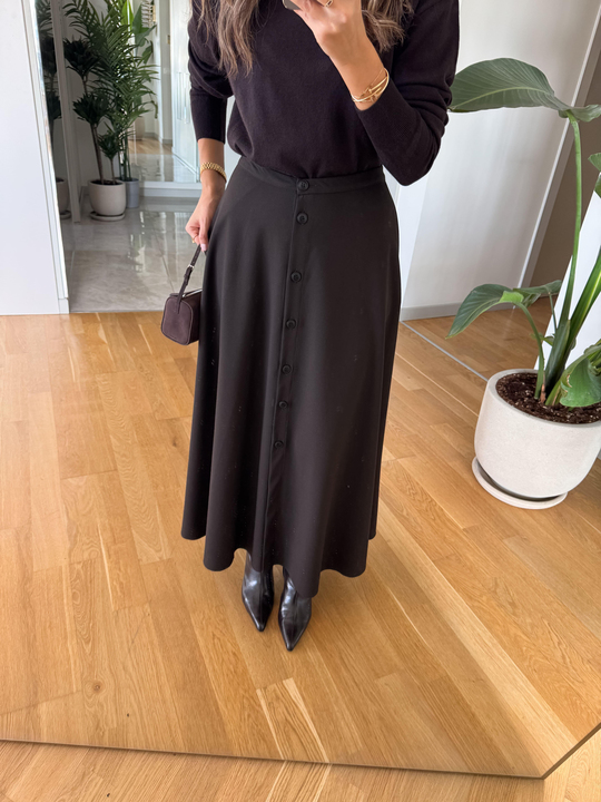 Kinza Önden Düğmeli Midi Etek - Acı Kahve