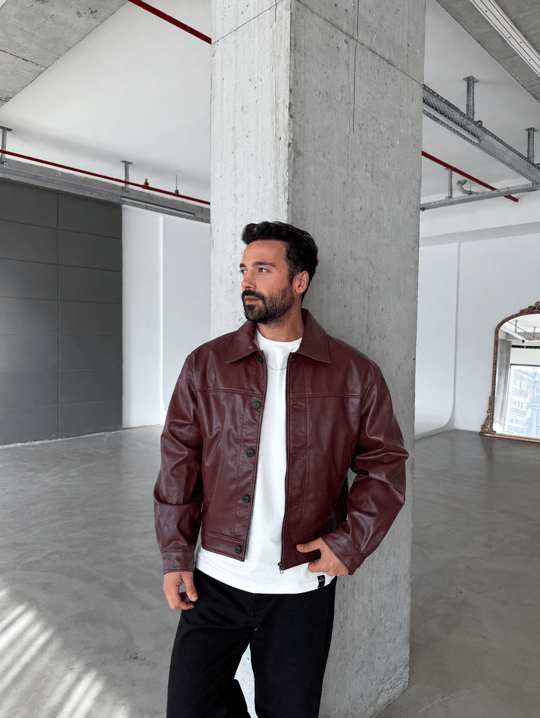 Bordo Düğmeli ZR Kumaş Deri Ceket PLZ 27208
