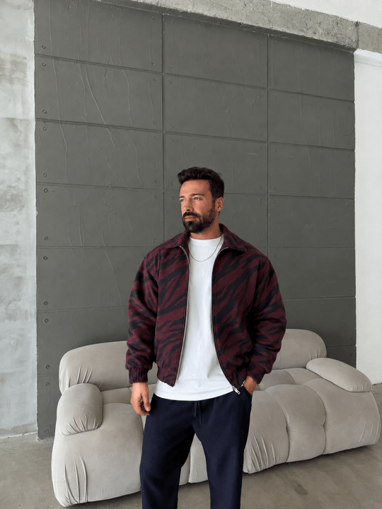 Bordo Zebra Desenli Bomber Ceket PLZ 27409