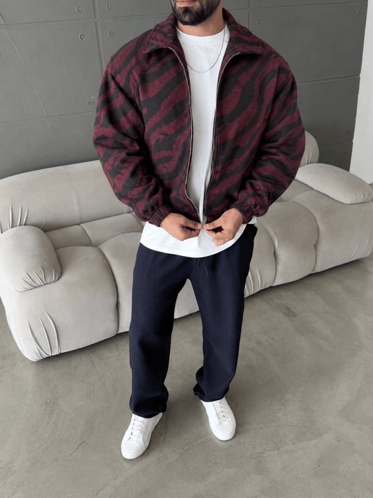 Bordo Zebra Desenli Bomber Ceket PLZ 27409