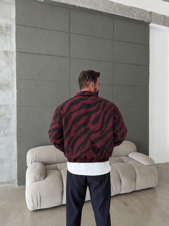 Bordo Zebra Desenli Bomber Ceket PLZ 27409