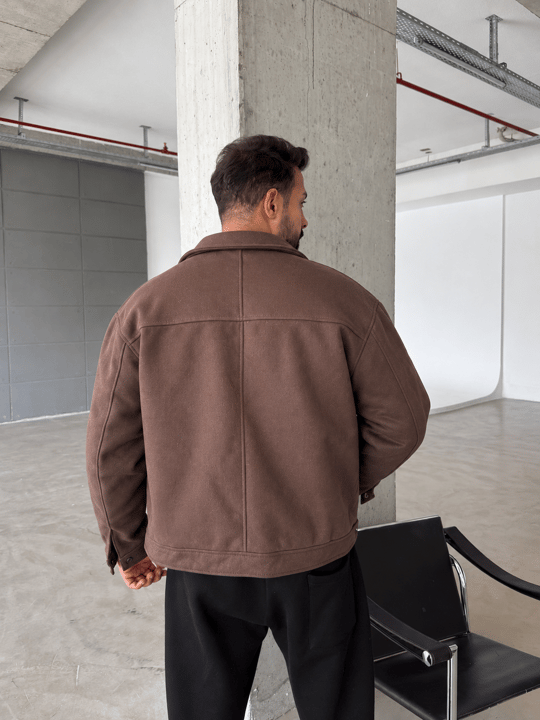Kahve Düğme Detaylı Boxy Süet Ceket PNC 5087