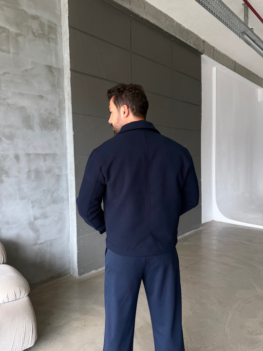 Lacivert Yakalı Laminasyonlu Astarlı Ceket SNZ 1350