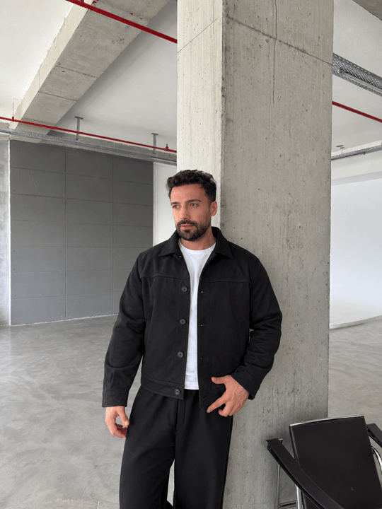 Siyah Düğme Detaylı Boxy Süet Ceket PNC 5087