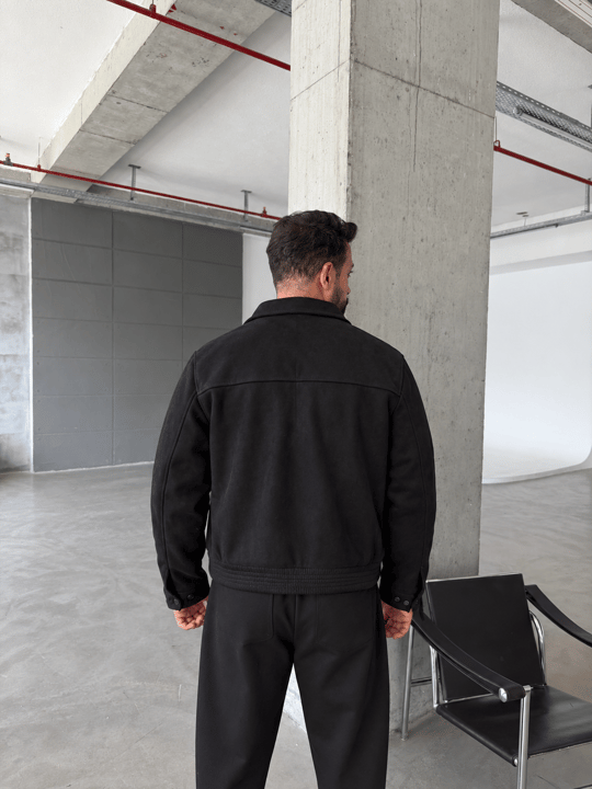 Siyah Düğme Detaylı Boxy Süet Ceket PNC 5087