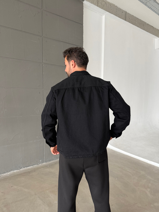 Siyah Kot Ceket Düğmeli Boxy SNZ J009